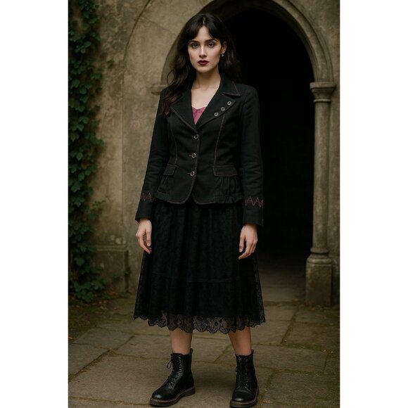 CARLO PIK Women's Black Tailored Punk Statement Jacket Milan Street Style Sz 6 - Picture 1 of 13